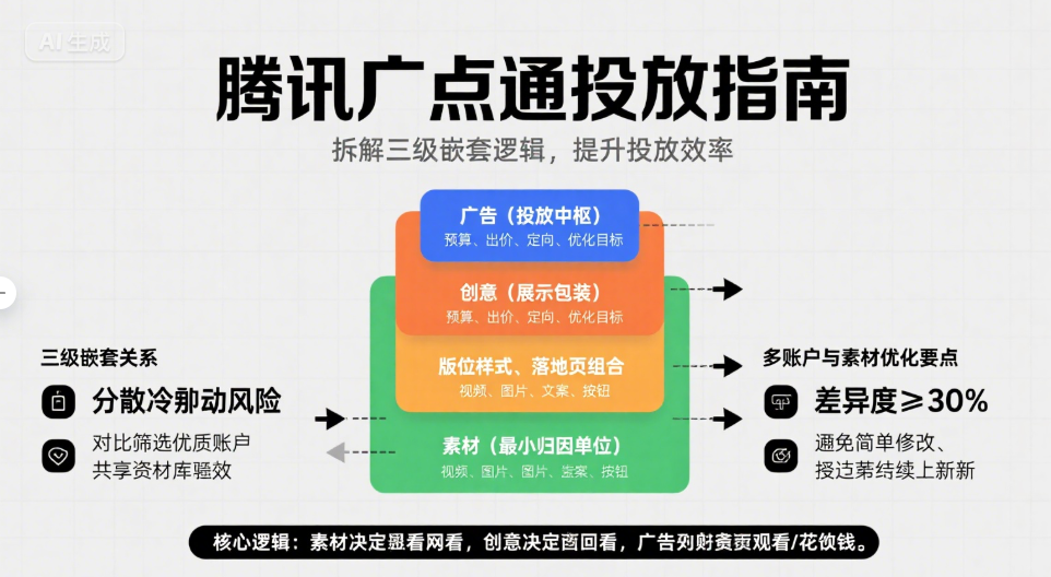 腾讯广点通投放中，“多账户布局” 与 “素材创意优化